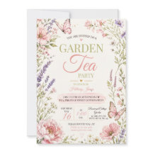 Rosa Vildblomma Fjäril Trädgårds Tea Party-inbjuda