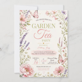 Rosa Vildblomma Fjäril Trädgårds Tea Party-inbjuda Inbjudningar