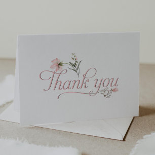 Rosa vildblomma kalligrafi baby shower tackkort