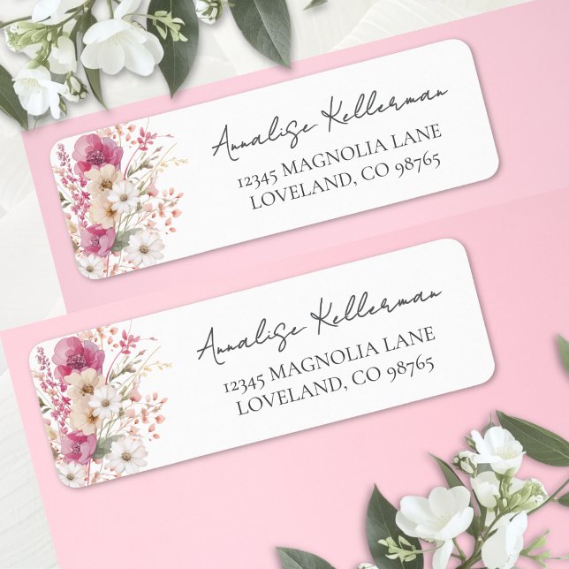 Rosa vildblomma returadress etikett (Pink Wildflower Return Address Label )