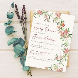 Rosa vildblomma ros vår krans baby shower inbjudningar