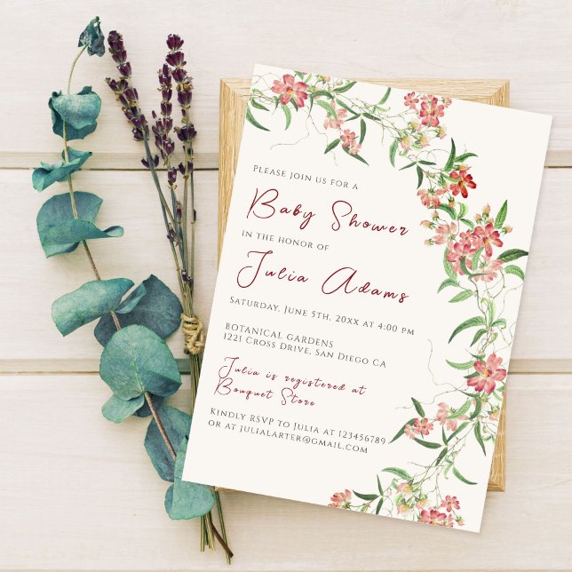 Rosa vildblomma ros vår krans baby shower inbjudningar (Skapare uppladdad)