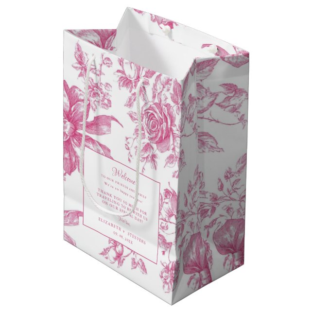 Rosa Vildblomma Te Bröllopsgäst Välkomstpåse (Framsidan Vinklad)