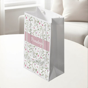 Rosa vildblomma vattenfärg monogram liten presentp