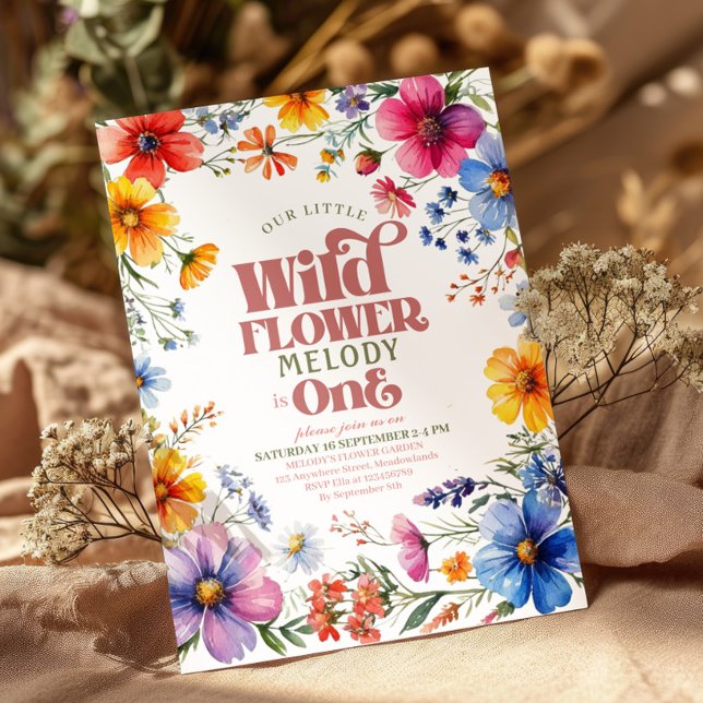 Rosa vildblomma Wild One 1-års inbjudan (Skapare uppladdad)