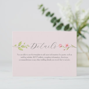 Rosa vildblommiga bröllopsdetaljer i rodnad nyans tilläggskort