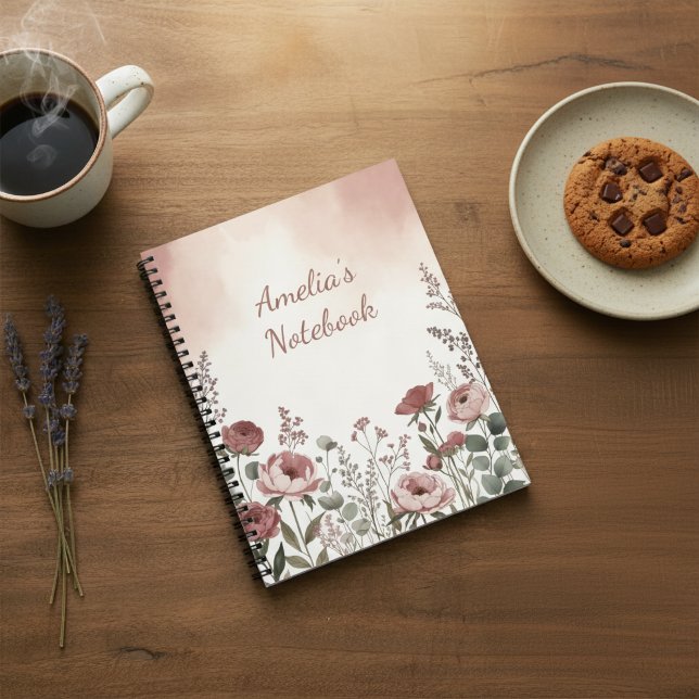 Rosa Vildblomsestetiskt Anteckningsblock (Blush Pink Wildflower Aesthetic Notebook)
