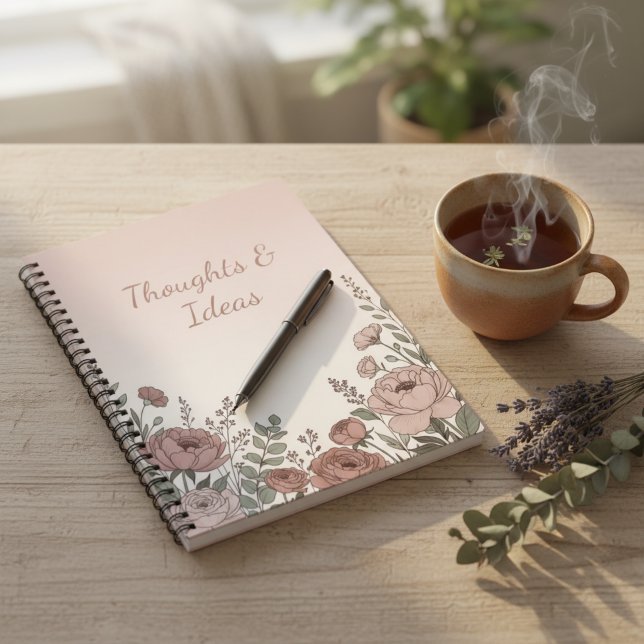 Rosa Vildblomsestetiskt Anteckningsblock (Blush Pink Wildflower Aesthetic Notebook)