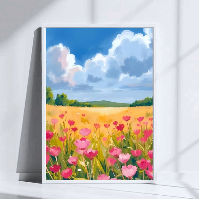 Rosa vildblomsfält Blommig akvarellmålning Poster (Skapare uppladdad)