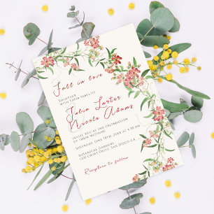 Rosa vildros fjäder vår brudslöja bröllop inbjudningar