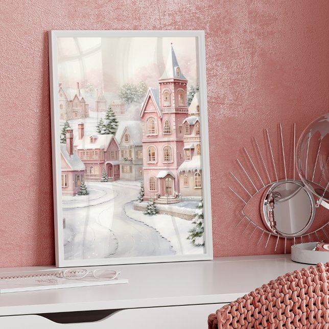 Rosa Village jul Wonderland Snö Poster (Skapare uppladdad)