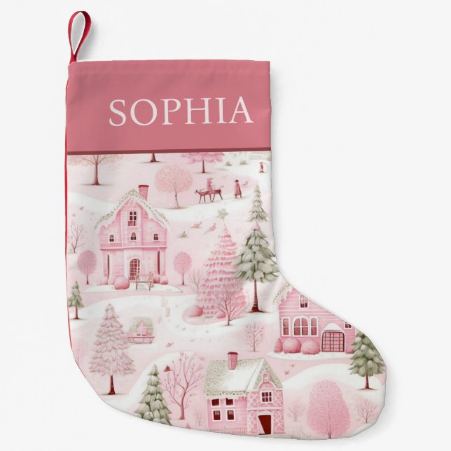 Rosa Village Winter Wonderland Girls Liten Julstrumpa (Framsidan)