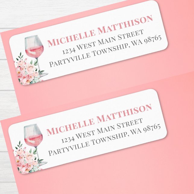 Rosa Vin Blommig Returadress Etikett (Pink Wine Floral Return Address label)