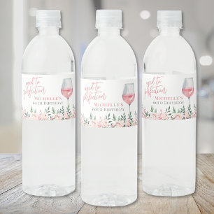 Rosa vin floral födelsedagsfest vattenflaskor etikett