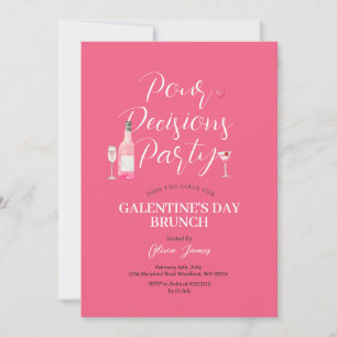 Rosa Vin Galentine-dagen Party Brunch-middagen Inbjudningar