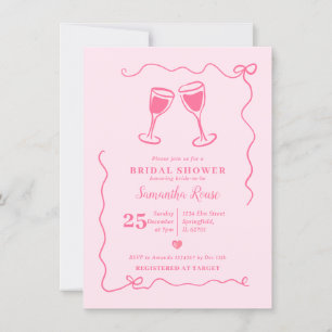 Rosa Vin Möhippa Valentine med Bow Inbjudningar