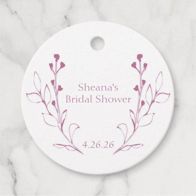 Rosa vin- och blommor presentkortslappar gåvor etiketter (Framsida)