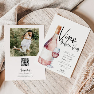 Rosa Vino före Möhippa av QR-kodfoto före Vows Inbjudningar