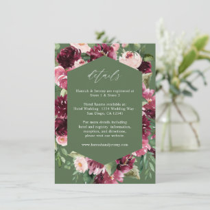 Rosa & vinröd blommig 7 Detaljer - Grön Tilläggskort