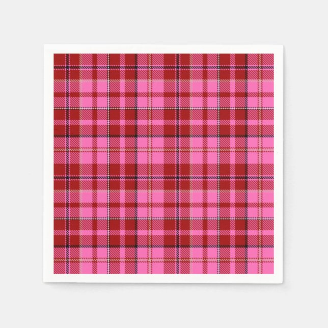 Rosa vinröd rutig Tartan-design  Pappersservett (Framsidan)