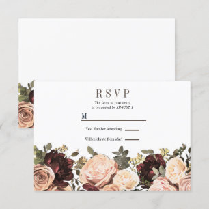 Rosa & vinröda blommor och grönska blad Bröllop RS Inbjudningar