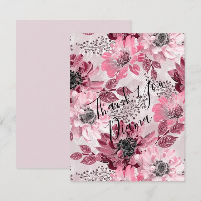 Rosa, vinröda blommor. tack kort (Fram/baksida)