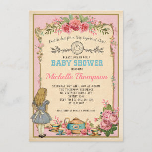 Rosa vintage Alice i inbjudan för