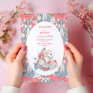 Rosa Vintage Alice i Wonderland Bröllop Inbjudningar