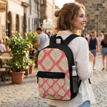 Rosa Vintage Arabesk Mönster Anpassad Monogram