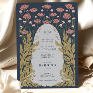 Rosa Vintage Art nouveau Blommigt Bröllop Inbjudningar
