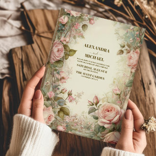 Rosa Vintage Art nouveau Blommigt Bröllop Inbjudningar