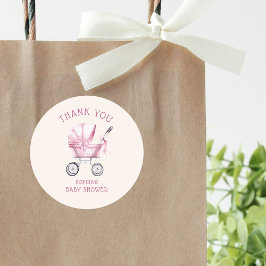Rosa Vintage Baby Carriage Baby Shower Runt Klistermärke