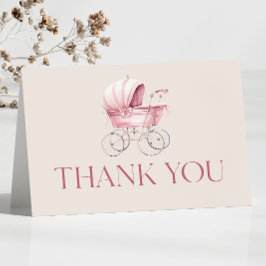 Rosa Vintage Baby Carriage Baby Shower Tack Kort