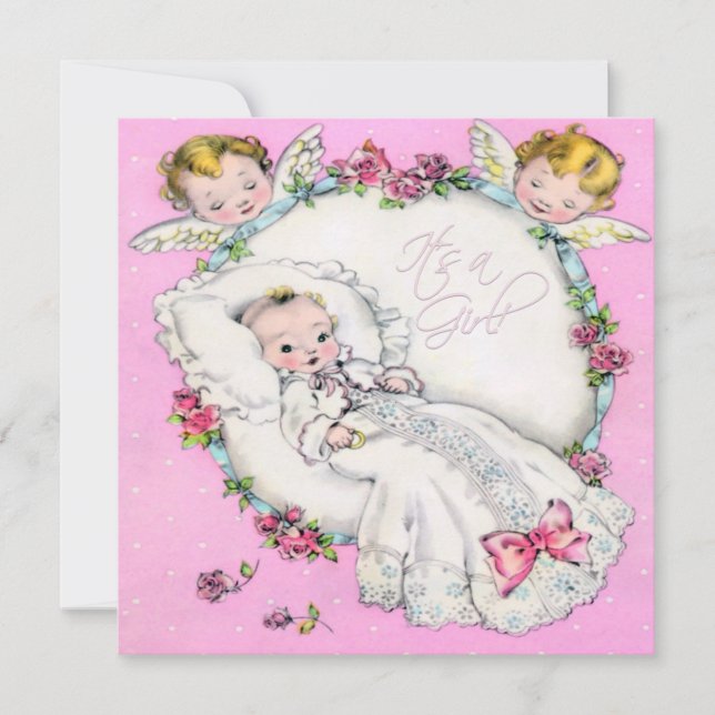 Rosa Vintage Babyflicka Shower Inbjudningar (Framsida)
