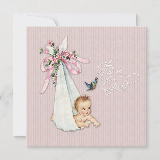 Rosa Vintage Babyflicka Shower Inbjudningar (Framsida)