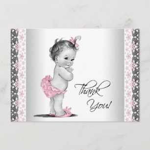 Rosa Vintage Babyflicka Tack Kort