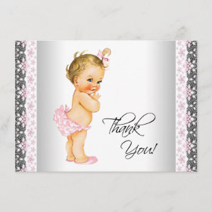 Rosa Vintage Babyflicka Tack Kort