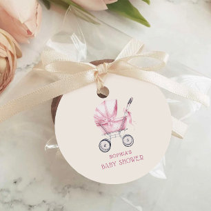 Rosa Vintage Barnvagn Baby Shower Gåvor Etiketter