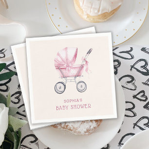 Rosa Vintage Barnvagn Baby Shower Pappersservett