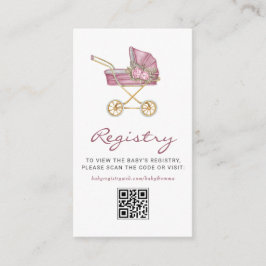 Rosa Vintage Barnvagn Baby Shower QR-kodregister Tilläggskort