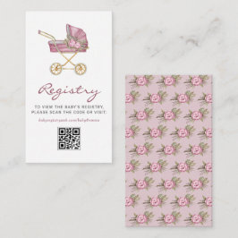 Rosa Vintage Barnvagn Baby Shower QR-kodregister Tilläggskort