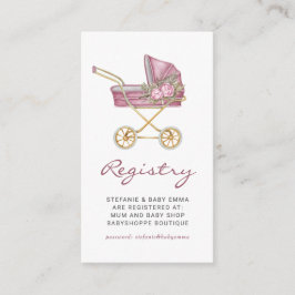 Rosa Vintage Barnvagn Blommigt Baby Shower Registr Tilläggskort