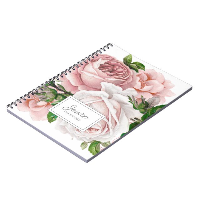 Rosa Vintage Blommig Anteckningsbok (Vänstra Sidan)