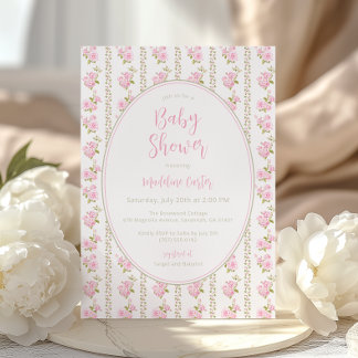 Rosa Vintage Blommig Bebis Shower Inbjudningar