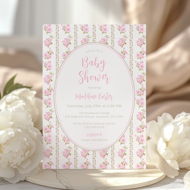 Rosa Vintage Blommig Bebis Shower  Inbjudningar (Skapare uppladdad)