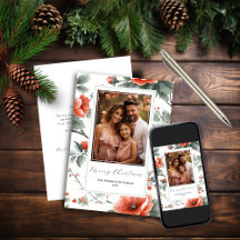 Rosa vintage blommig platt julkort med foto