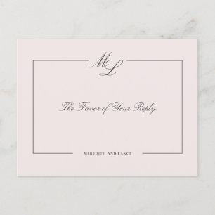 Rosa Vintage Blommigt Bröllop Monogram Reply Inbjudan Vykort