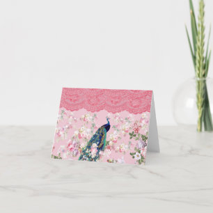 Rosa vintage blommigt elegant snöre, färglöst påse kort