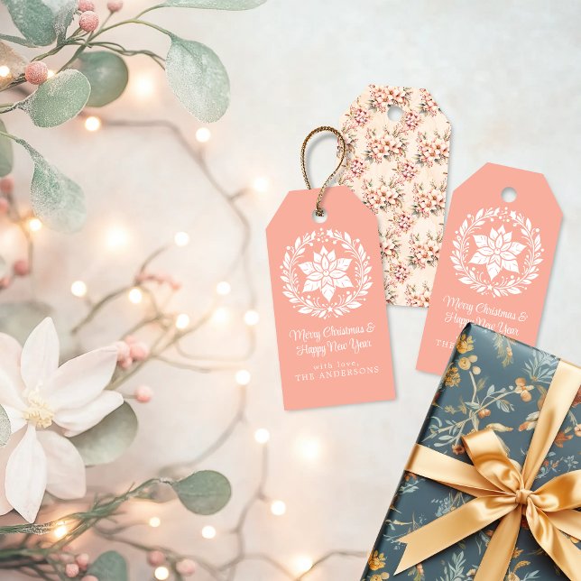 Rosa Vintage Blommigt jul Presentetikett (Shabby Chic Christmas Gift Tags)