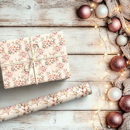 Rosa Vintage Blommigt jul Presentpapper